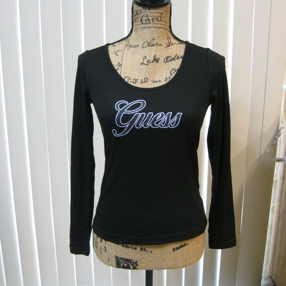 NWT Guess black rhinestone logo tee t shirt top XS extra small - Picture 1 of 6